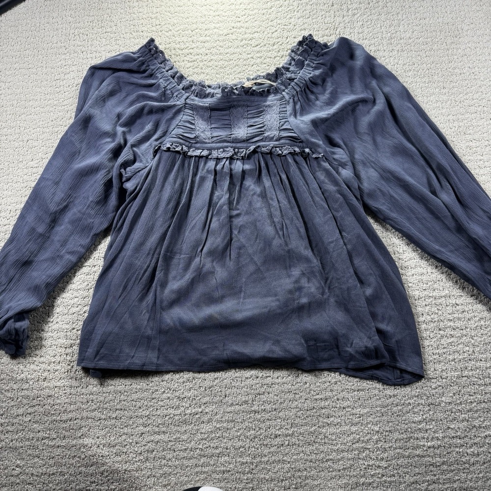 NWT In Loom Women's Blue‎ Cotton Ruffle Peasant Top Size Small